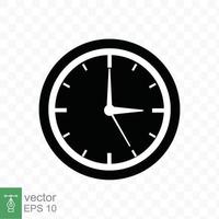 Clock icon. Simple flat style. Circle wall clock face, black analog clock with arrow element, business, technology concept. Vector illustration design isolated on transparent background. EPS 10.