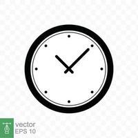 Clock icon. Simple flat style. Circle wall clock face, black analog clock with arrow element, business, technology concept. Vector illustration design isolated on transparent background. EPS 10.