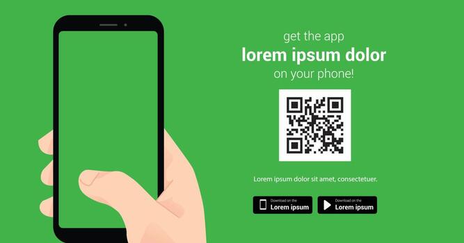 página de descarga de la aplicación móvil. teléfono inteligente de pantalla vacía para su aplicación. icono de botón de descarga, aplicación, aterrizaje, código qr, concepto de tecnología. ilustración vectorial eps 10. vector