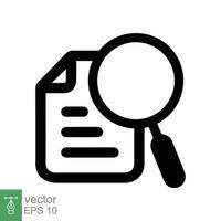 Case study icon. Simple outline style. Magnifying document, research, report, paper with find glass, search concept. Line vector illustration isolated on white background. EPS 10.