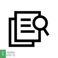 Case study icon. Simple outline style. Magnifying document, research, report, paper with find glass, search concept. Line vector illustration isolated on white background. EPS 10.