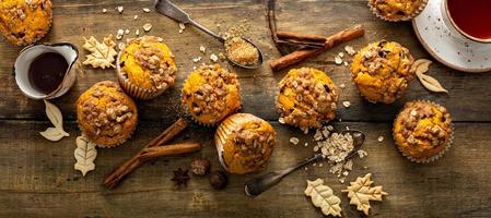 Pumpkin muffins with oat and brown sugar crumble