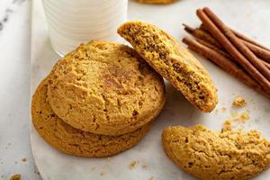 Pumpkin snickerdoodle cookies with cinnamon and milk photo