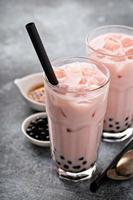 Homemade strawberry milk bubble tea photo