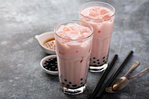 Homemade strawberry milk bubble tea photo