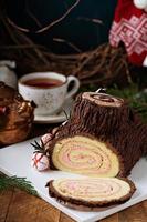 pastel de troncos de navidad foto