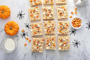 Rice cereal treats for Halloween with festive sprinkles photo