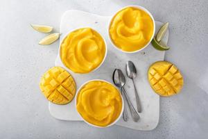 Mango ice cream or nice cream, blended frozen mango dessert photo