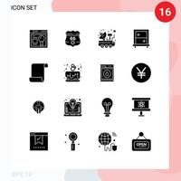 16 Universal Solid Glyph Signs Symbols of log mirror car dressing space Editable Vector Design Elements