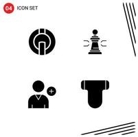 Pack of 4 creative Solid Glyphs of io coin strategy crypto currency business follow Editable Vector Design Elements