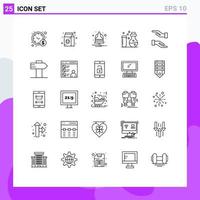 paquete de 25 líneas modernas, signos y símbolos para medios de impresión web, como notificación de cuidado de manos, matraces de ciencia, elementos de diseño de vectores editables