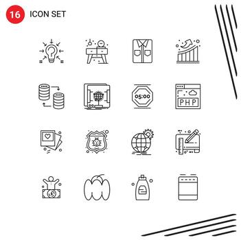 16 esquemas universales establecidos para estadísticas de bases de datos de aplicaciones web y móviles ver crecimiento compras elementos de diseño vectorial editables vector