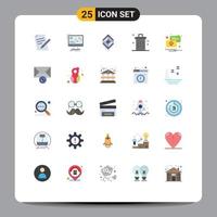 Group of 25 Modern Flat Colors Set for garbage cancel computer bin stack Editable Vector Design Elements