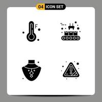 Modern Set of 4 Solid Glyphs Pictograph of cold jewelry conveyor production line alert Editable Vector Design Elements
