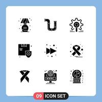 Pack of 9 Modern Solid Glyphs Signs and Symbols for Web Print Media such as security shopping water shop research Editable Vector Design Elements
