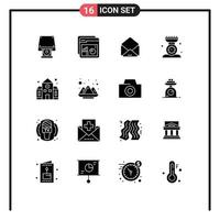 Pack of 16 Modern Solid Glyphs Signs and Symbols for Web Print Media such as school kitchen scale website kitchen baking Editable Vector Design Elements