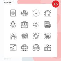 Mobile Interface Outline Set of 16 Pictograms of briefcase time circle new year clock Editable Vector Design Elements