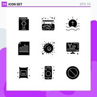 Pack of 9 Modern Solid Glyphs Signs and Symbols for Web Print Media such as animal report river record document Editable Vector Design Elements