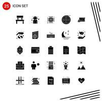 Pack of 25 Modern Solid Glyphs Signs and Symbols for Web Print Media such as computer roll customer support film micro Editable Vector Design Elements