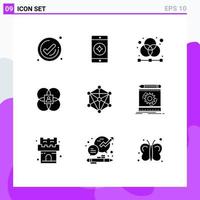 User Interface Pack of 9 Basic Solid Glyphs of data model design human character Editable Vector Design Elements