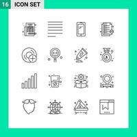 Mobile Interface Outline Set of 16 Pictograms of computers support smart phone message headphones Editable Vector Design Elements