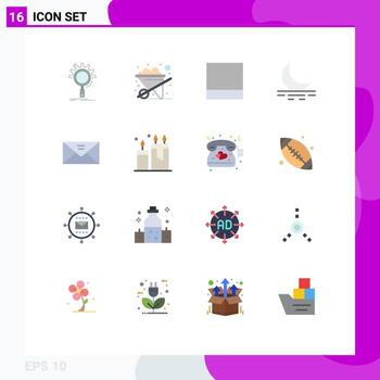 paquete de color plano de interfaz de usuario de 16 de signos y símbolos modernos de bandeja de entrada de cuadrícula de correo multimedia paquete editable de elementos de diseño de vectores creativos
