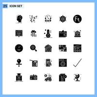Mobile Interface Solid Glyph Set of 25 Pictograms of currency ship wheel spring ship music Editable Vector Design Elements