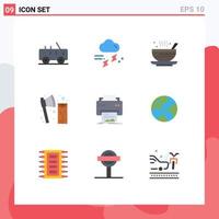 Set of 9 Modern UI Icons Symbols Signs for wood cutting soup construction qehwa Editable Vector Design Elements