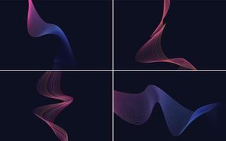 Set of 4 geometric wave pattern background Abstract waving line vector