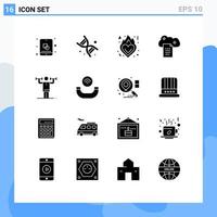 Group of 16 Modern Solid Glyphs Set for activity online docs fire file storage cloud reporting Editable Vector Design Elements