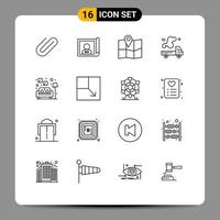 Pack of 16 creative Outlines of lamp pollution location gas truck Editable Vector Design Elements