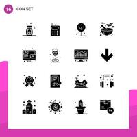 16 Universal Solid Glyph Signs Symbols of screen blogging lotus blog pestle Editable Vector Design Elements