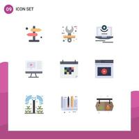 Modern Set of 9 Flat Colors Pictograph of education play tool computer monitor Editable Vector Design Elements