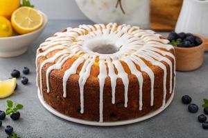 Lemon blueberry pound cake with powder sugar glaze photo