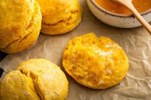 Sweet potato buttermilk biscuits homemade for breakfast photo