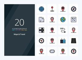 20 Maps  Travel line Filled icon for presentation vector