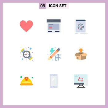 paquete de interfaz de usuario de 9 colores planos básicos de tiempo creativo a elementos de diseño vectorial editables de plataforma digital vector
