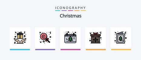 Christmas Line Filled 5 Icon Pack Including film stip. online. cinema. movie. cinema. Creative Icons Design vector