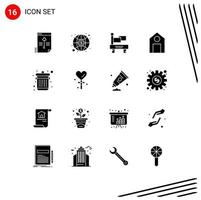 Solid Glyph Pack of 16 Universal Symbols of trash delete flag science learn Editable Vector Design Elements