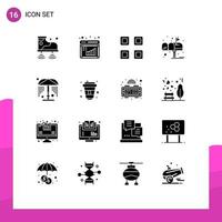 16 Universal Solid Glyphs Set for Web and Mobile Applications water post grid mail box Editable Vector Design Elements