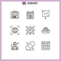 Stock Vector Icon Pack of 9 Line Signs and Symbols for advertising view chart imagination eyesight Editable Vector Design Elements