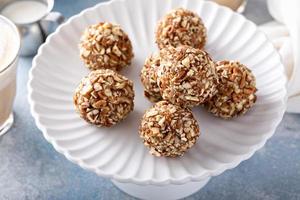 Homemade pecan chocolate truffles or cake pops, sweet treat photo