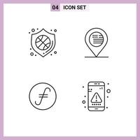 4 Universal Filledline Flat Colors Set for Web and Mobile Applications protection coin badge map crypto currency Editable Vector Design Elements