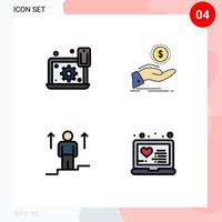 4 Filledline Flat Color concept for Websites Mobile and Apps configure loan setting cash out up Editable Vector Design Elements