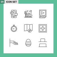 Universal Icon Symbols Group of 9 Modern Outlines of timer quick page fast stopwatch Editable Vector Design Elements