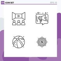 Universal Icon Symbols Group of 4 Modern Filledline Flat Colors of cinema ball multimedia marketing summer Editable Vector Design Elements