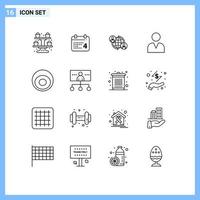 Modern Set of 16 Outlines Pictograph of bracelet user connected man global Editable Vector Design Elements