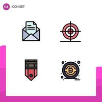 Mobile Interface Filledline Flat Color Set of 4 Pictograms of text military pencil math stripe Editable Vector Design Elements