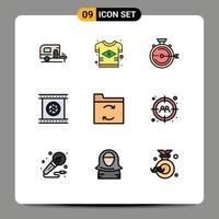 Universal Icon Symbols Group of 9 Modern Filledline Flat Colors of special photographic lenses launch optical lens stopwatch Editable Vector Design Elements