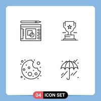 Pictogram Set of 4 Simple Filledline Flat Colors of graph cookie success prize umbrella Editable Vector Design Elements